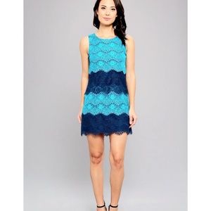 Ruffle tiered lace blue mini dress